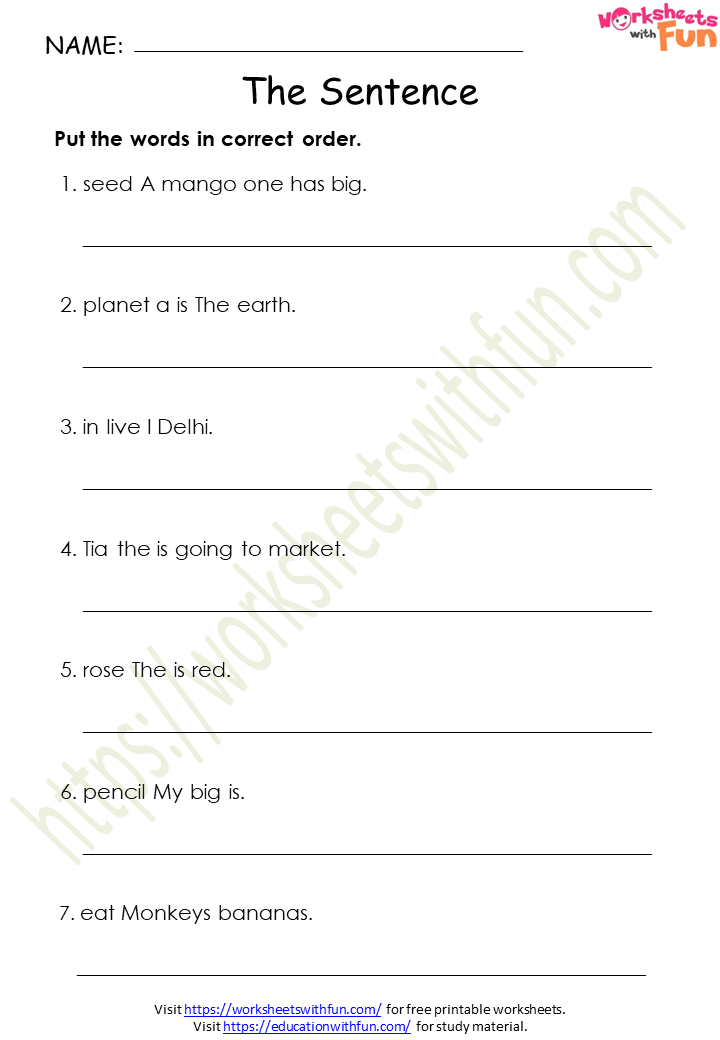 Make Sentence Worksheet For Class 5